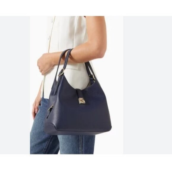 KATE SPADE NY Deco pebbled leather small tote crossbody bag - Parisian Navy - Picture 11 of 16